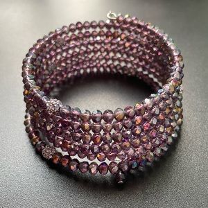 Crystal bead memory wire bracelet with pave crystal beads